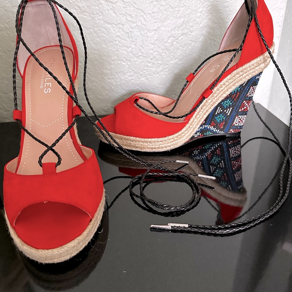 Never worn Charles David Wedge with calve laces